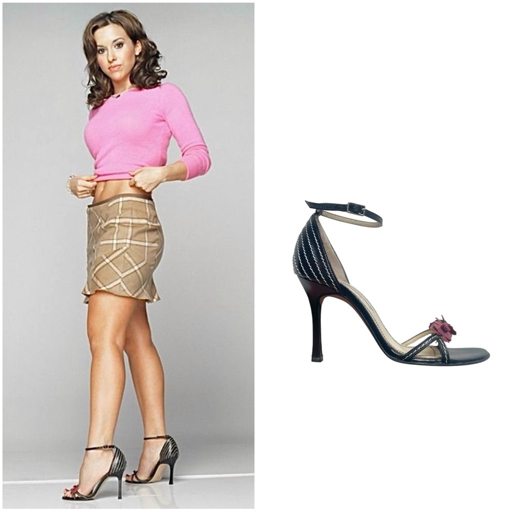 ASO Gretchen Wieners Mean Girls black leather flower heels